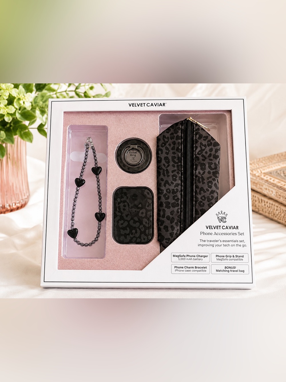 NWT Velvet Caviar Phone Accessories Gift Set MagSafe Charger Leopard